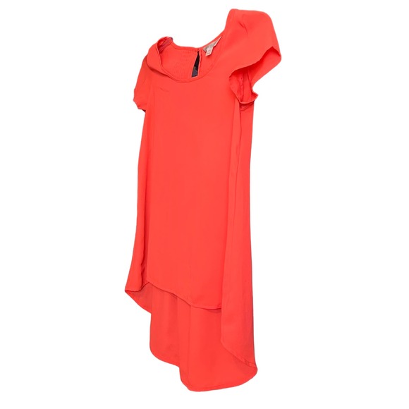DECREE ROUND NECK, PULL-OVER BLOUSE, WOMENS, XS, ORANGE, HIGH-LOW, CAP SLEEVE - Picture 3 of 11